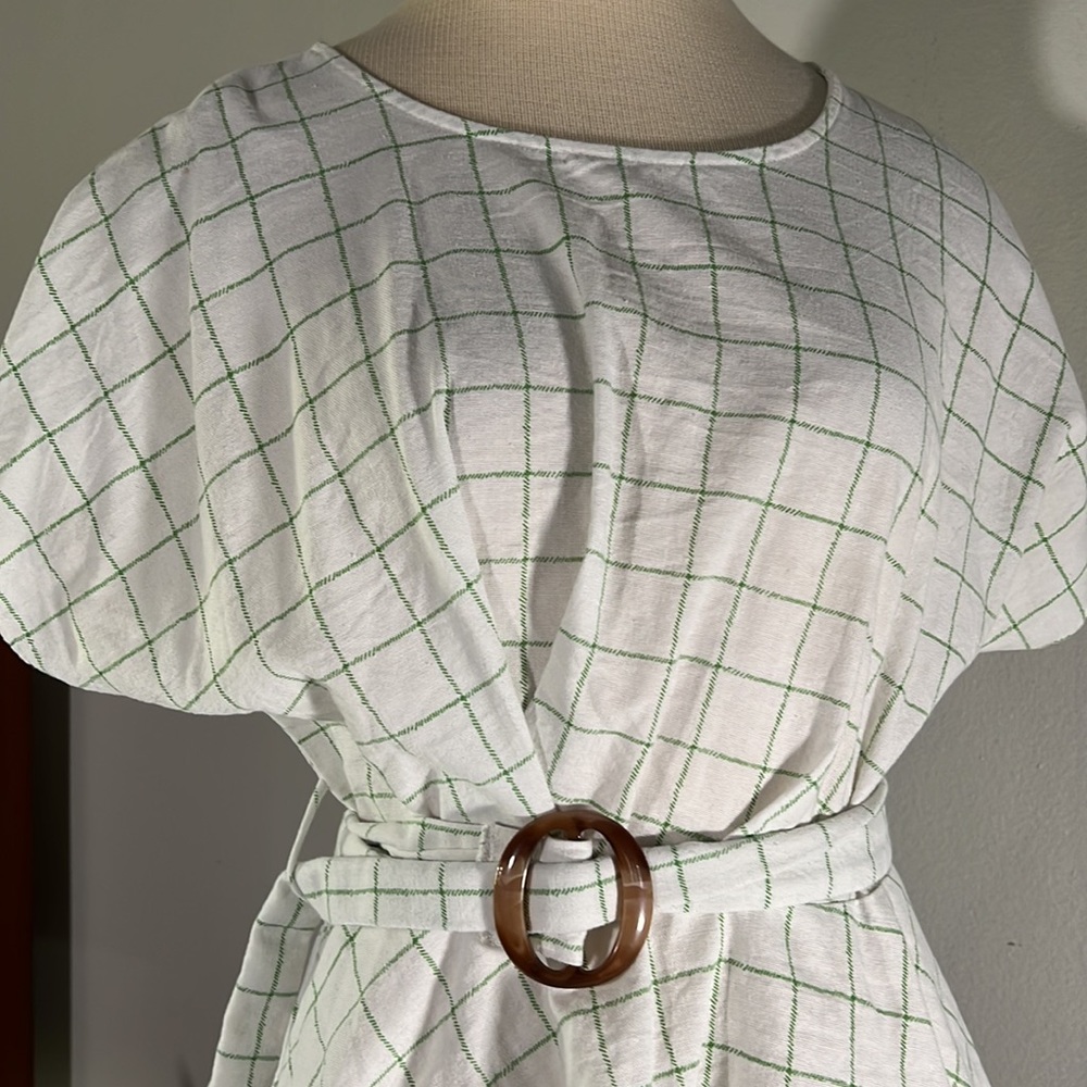Noon River Plaid Blouse with Belt - Picture 2 of 7